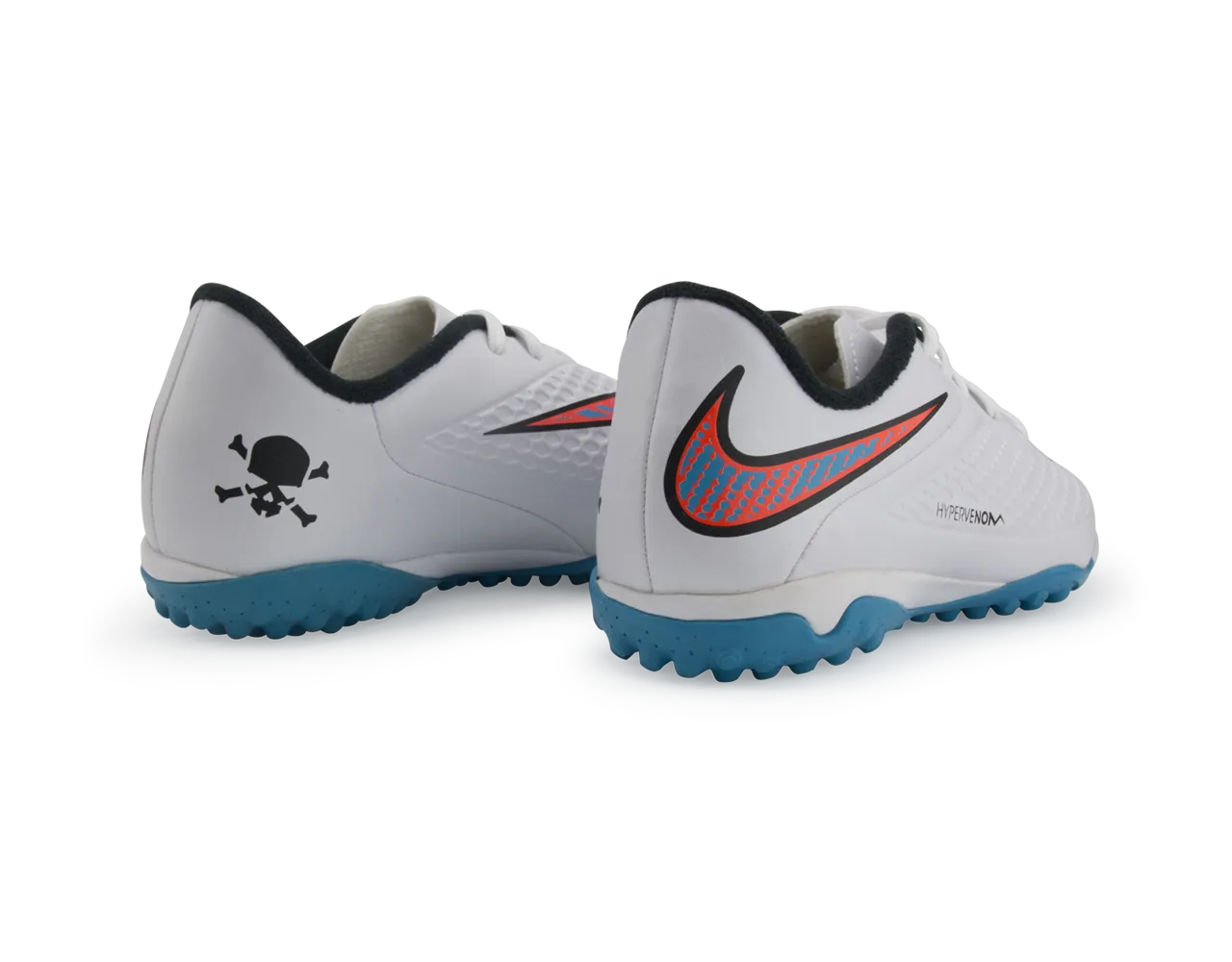 Nike Kids Hypervenom Phelon Turf Soccer Shoes White/Blue Lagoon/Total Crimson
