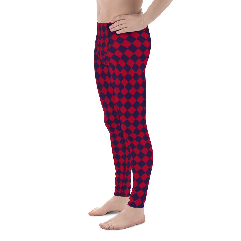 Purple Red Checkered Men's Leggings, Check Pants Men, Men's Plaid Pants, Checkered Pants - Made in USA/EU/MX