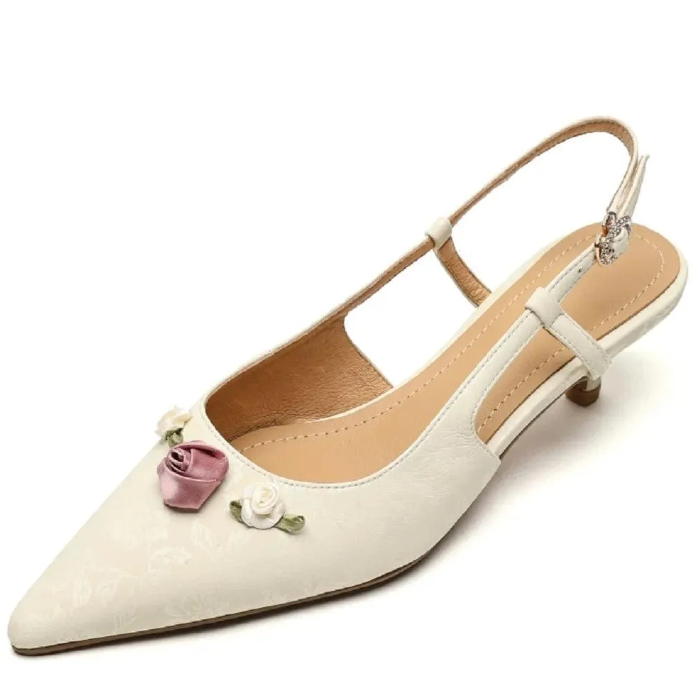 TSS27 Women's Casual Shoes - Leather Satin Stiletto Pumps With Sweet Flower